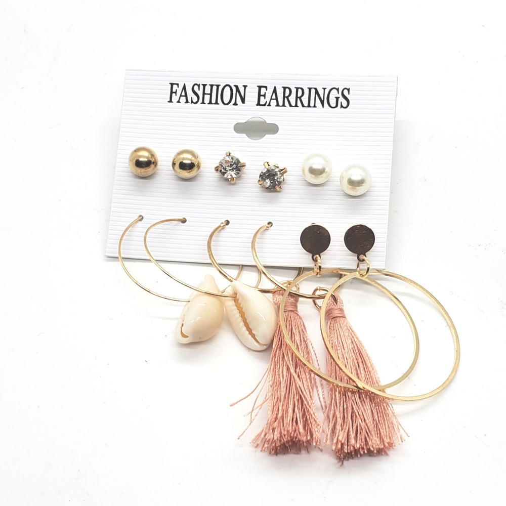 Hoop Dangle Stud Six Pairs of Trendy Earrings Set Fashion Jewelry Accessories